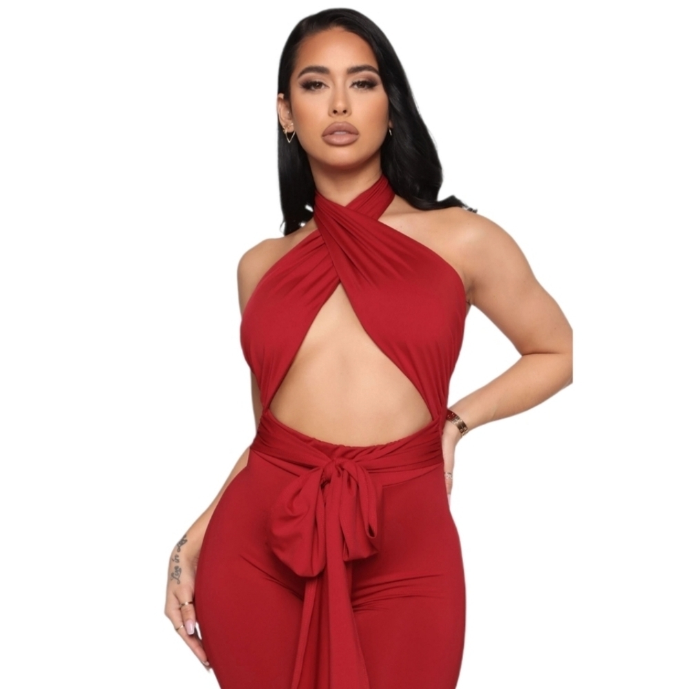 Fashion Nova Burgundy Keyhole Jumpsuit - Picture 3 of 10